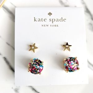 Kate Spade Round Glitter & Star Stud Duo Earrings Set
